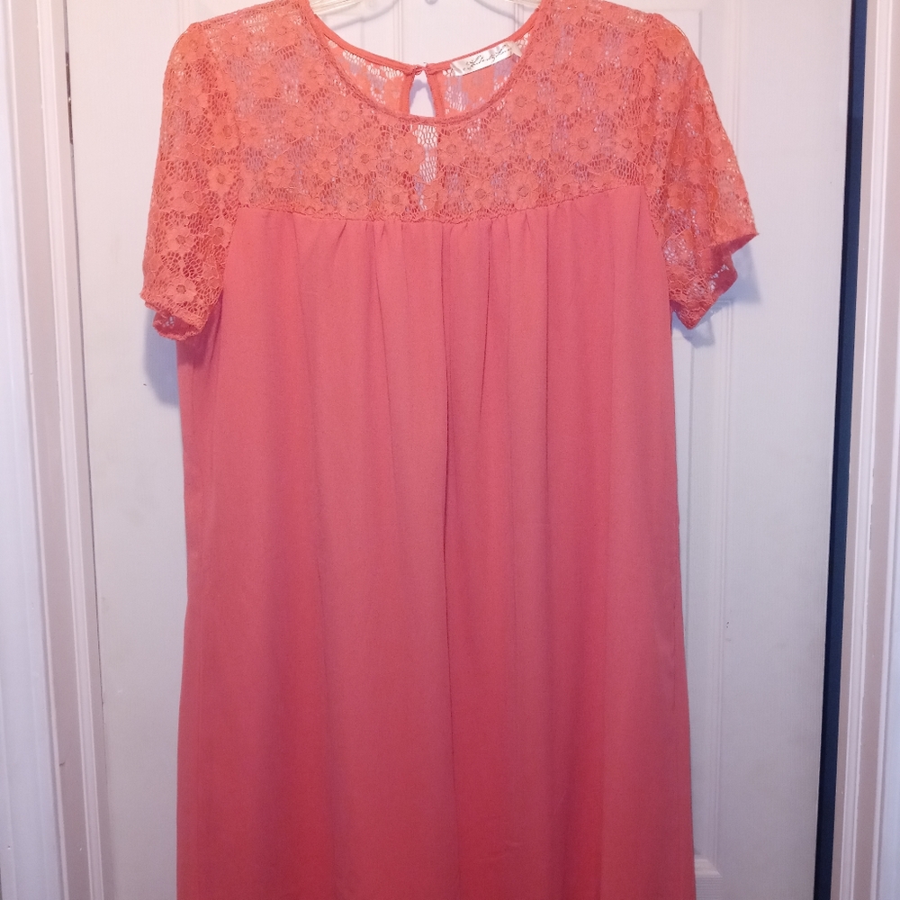 Coral lace detail dress 3x